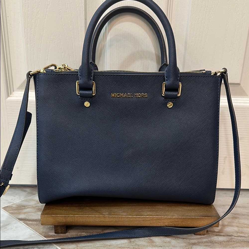 Michael Kors Blue Satchel with Gold Hardware